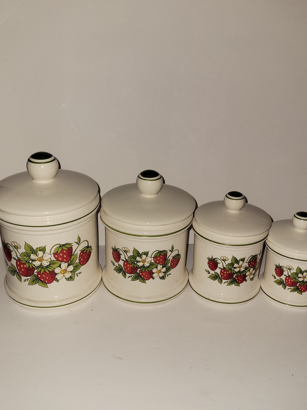 Vintage Sears Strawberry Ceramic Canister Set - Cream & Red - Picture 5 of 7